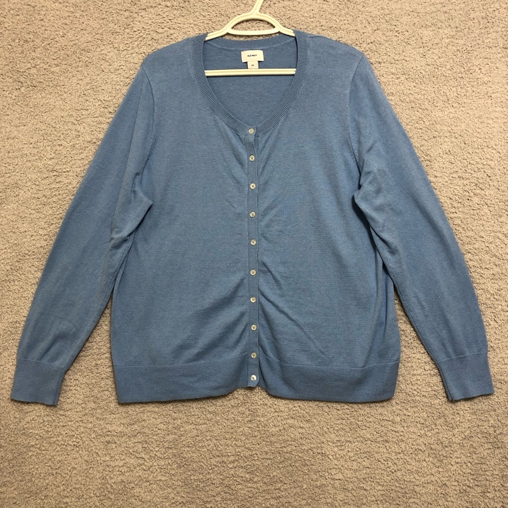 Women Button Up Cardigan Size XXL Light Blue V Neck Ribbed Old Navy